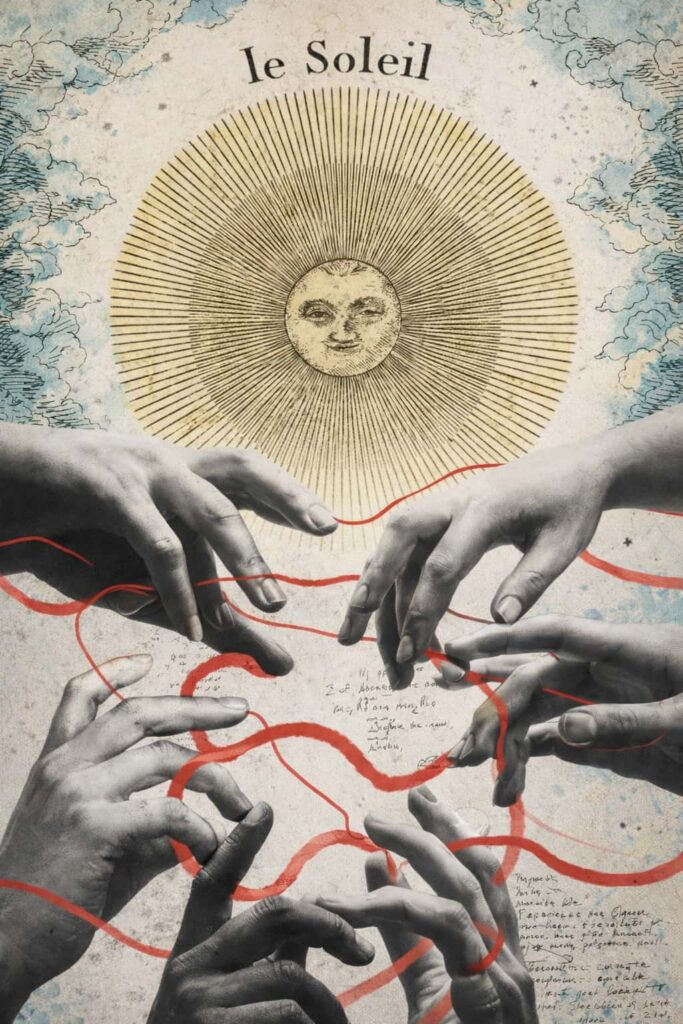 2026 地球生存提醒內頁圖片：結合太陽意識與連結之手，象徵在混亂中保持清醒與修復力